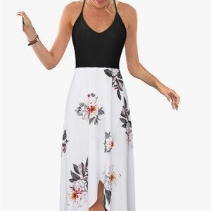 Floral Black and White high low Maxi Dress by New shows